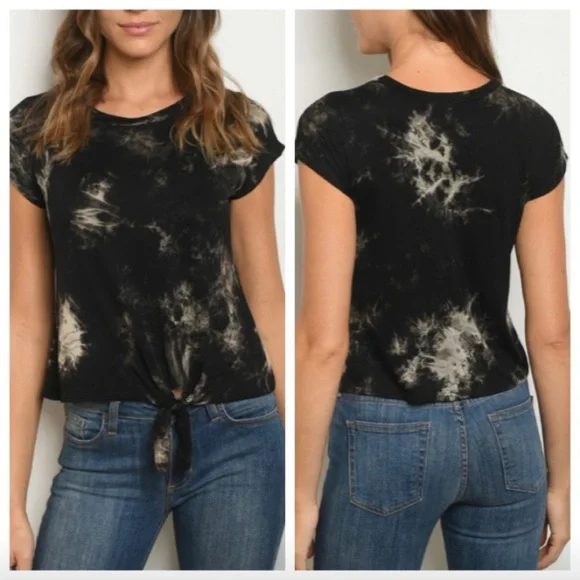 Black Tie Dye, Tie Front Tee - Picture 1 of 3